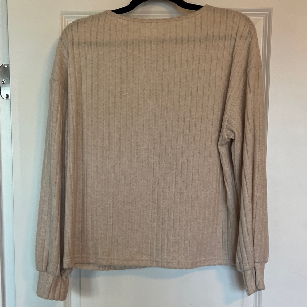 Beige Ribbed Knit Sweater - Picture 2 of 2